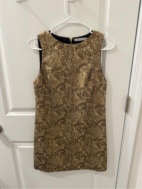Alice + Olivia Metallic Gold Paisley Mini Dress